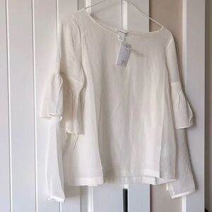 NWT Club Monaco 100% Silk White Long Ruffle Sleeve Blouse $170